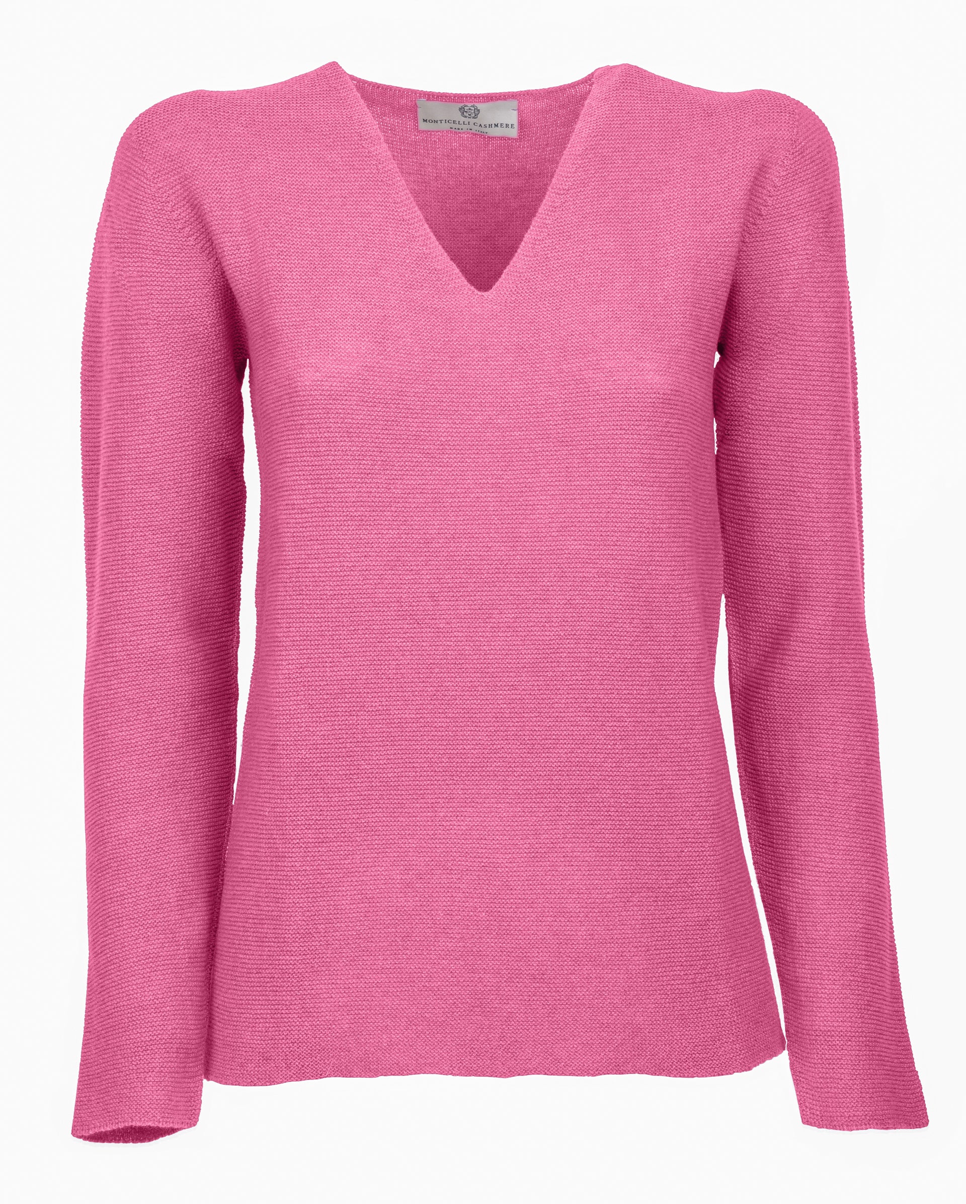 Women's Pure Cashmere Links Stitch V-Neck Fuchsia