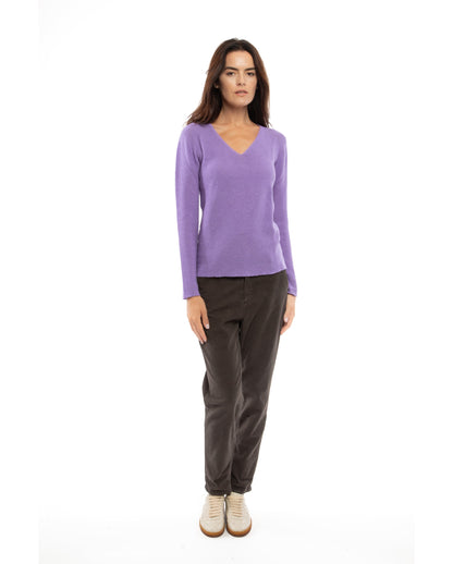 Womens V Neck Sweater Cashmere Links Stitch Lavender Made In Italy 5