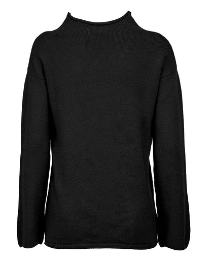 Womens Wide Funnel Turtleneck Sweater in Cashmere Lambswool Blen Made In Italy Black 2