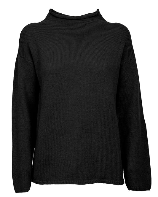 Womens Wide Funnel Turtleneck Sweater in Cashmere Lambswool Blen Made In Italy Black 1