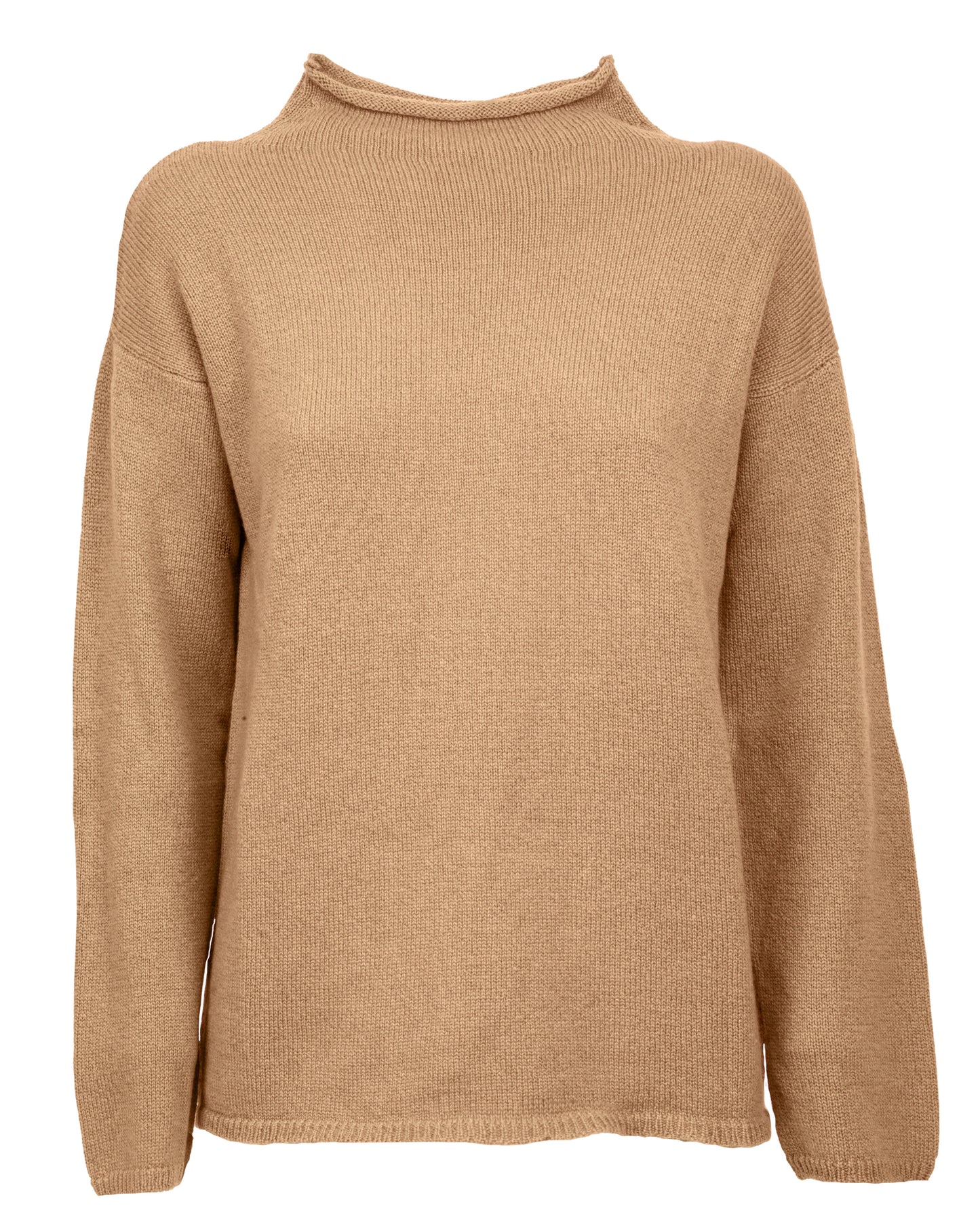 Womens Wide Funnel Turtleneck Sweater in Cashmere Lambswool Blen Made In Italy Camel 6