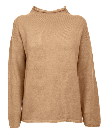 Womens Wide Funnel Turtleneck Sweater in Cashmere Lambswool Blen Made In Italy Camel 6