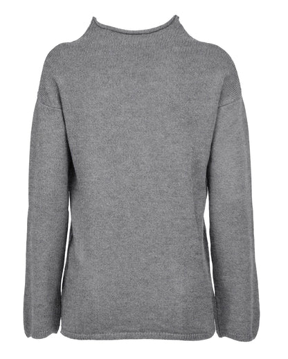 Womens Wide Funnel Turtleneck Sweater in Cashmere Lambswool Blen Made In Italy Dark Gray 2