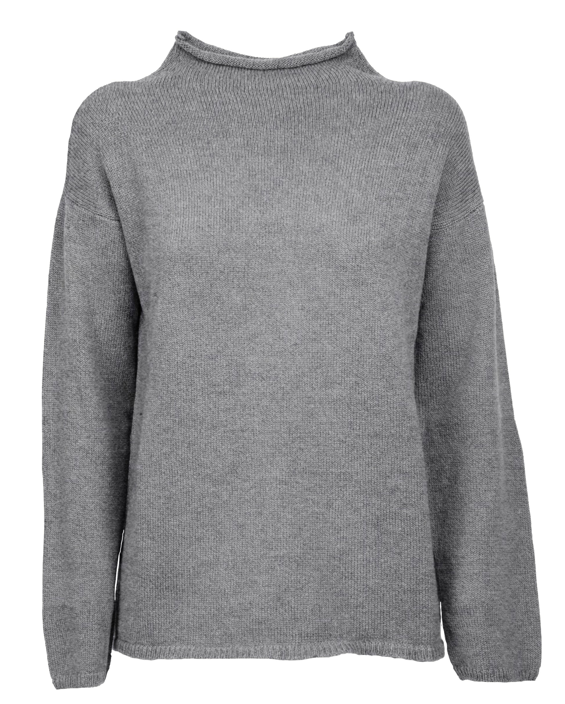 Womens Wide Funnel Turtleneck Sweater in Cashmere Lambswool Blen Made In Italy Dark Gray 1