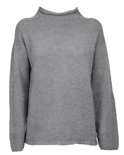 Womens Wide Funnel Turtleneck Sweater in Cashmere Lambswool Blen Made In Italy Dark Gray 1