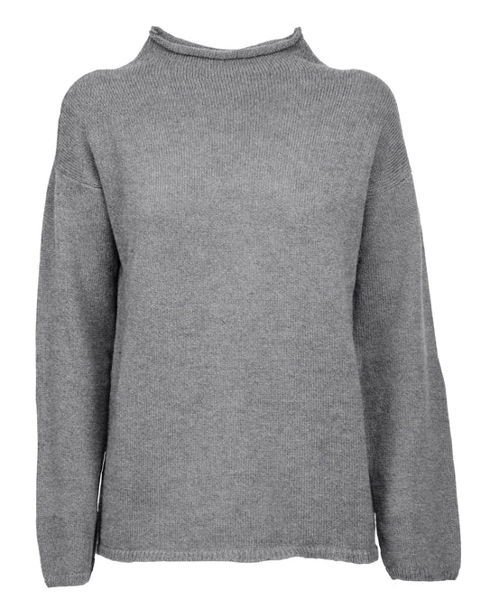 Womens Wide Funnel Turtleneck Sweater in Cashmere Lambswool Blen Made In Italy Dark Gray 1