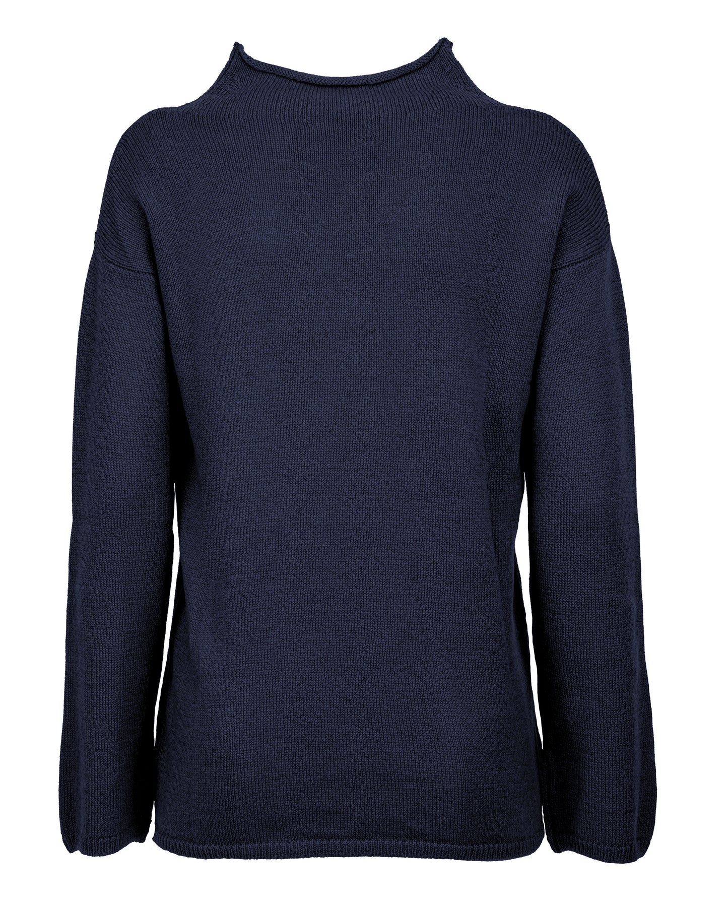 Womens Wide Funnel Turtleneck Sweater in Cashmere Lambswool Blen Made In Italy Night Blue 2
