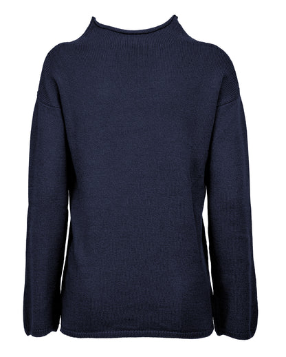 Womens Wide Funnel Turtleneck Sweater in Cashmere Lambswool Blen Made In Italy Night Blue 2