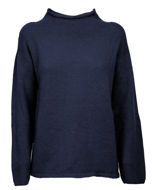 Womens Wide Funnel Turtleneck Sweater in Cashmere Lambswool Blen Made In Italy Night Blue 1