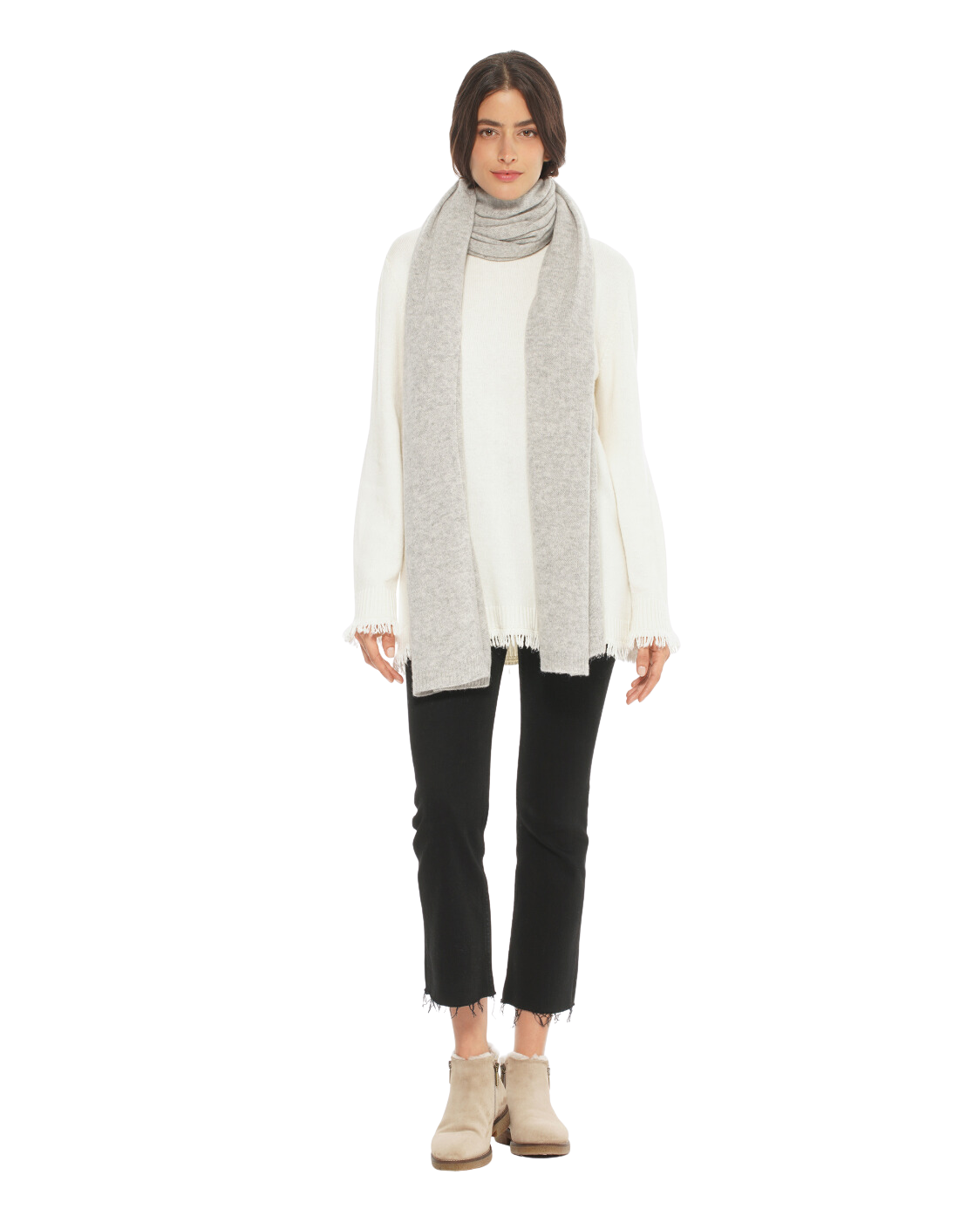 Monticelli Women's Cashmere Wrap Scarf Made In Italy Light Grey 2